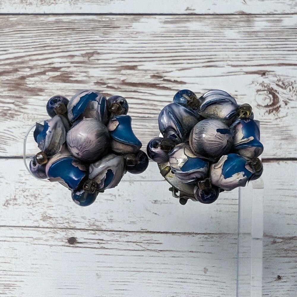 Vintage Clip On Earrings - Unusual Cluster - Flaking Paint